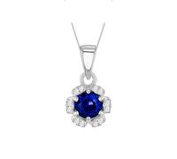Tuscany Silver Women's Sterling Silver Rhodium Plated 8mm Flower Petal Blue CZ Pendant on Sterling Silver Rhodium Plated Curb Chain 46cm/18