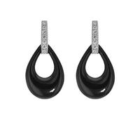 Tuscany Silver Women's Sterling Silver Rhodium Plated Black Ceramic Cubic Zirconia Teardrop Earrings
