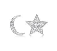 Tuscany Silver Women's Sterling Silver Rhodium Plated Cubic Zirconia 7.2 x 11.4 mm Moon 9.9 x 9.3 mm Star Stud Earrings
