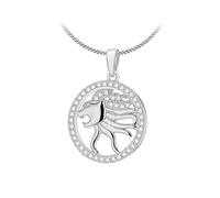 Tuscany Silver Women's Sterling Silver Rhodium Plated CZ Leo Horoscope Round Pendant on Curb Chain - 46cm/18