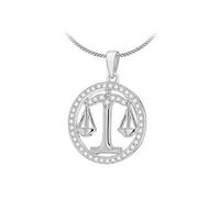 Tuscany Silver Women's Sterling Silver Rhodium Plated CZ Libra Horoscope Round Pendant on Curb Chain - 46cm/18