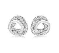 Tuscany Silver Women's Sterling Silver Rhodium Plated CZ Stud Earrings - Linked Rings - 11.9mm x 12.2mm