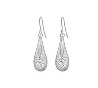 Tuscany Silver Women's Sterling Silver Rhodium Plated Diamond Cut Large Teardrop Earrings