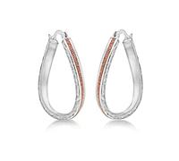 Tuscany Silver Women's Sterling Silver Rhodium Plated Diamond Cut Rose Stardust Twisted Oval Creole Earrings