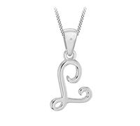 Tuscany Silver Women's Sterling Silver Rhodium Plated Diamond Initial 'L' Pendant on Curb Chain of 46cm/18"