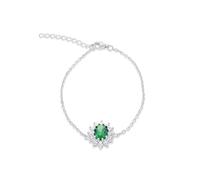 Tuscany Silver Women's Sterling Silver Rhodium Plated Green and White CZ 12mm x 13.5mm Halo Bracelet 16cm/6.25"-19cm/7.5"
