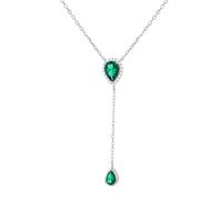 Tuscany Silver Women's Sterling Silver Rhodium Plated Green and White CZ Teardrop Adjustable Lariat Necklace 38cm/15'-43cm/17'