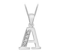 Tuscany Silver Women's Sterling Silver Rhodium Plated Initial 'A' with Cubic Zirconia on Curb Chain of 46cm/18''