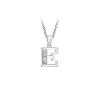 Tuscany Silver Women's Sterling Silver Rhodium Plated Initial 'E' with Cubic Zirconia on Curb Chain of 46cm/18''