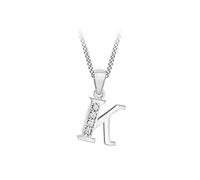 Tuscany Silver Women's Sterling Silver Rhodium Plated Initial 'K' with Cubic Zirconia on Curb Chain of 46cm/18''
