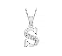 Tuscany Silver Women's Sterling Silver Rhodium Plated Initial 'S' with Cubic Zirconia on Curb Chain of 46cm/18''