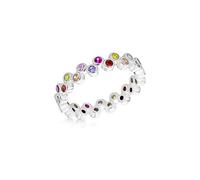 Tuscany Silver Women's Sterling Silver Rhodium Plated Multi-Coloured CZ 4mm Alternating Band Ring #O