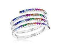 Tuscany Silver Women's Sterling Silver Rhodium Plated Multi-Coloured CZ Spiral Ring #Q
