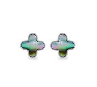 Tuscany Silver Women's Sterling Silver Rhodium Plated Paua Shell Petal Hinged Hoop Earring