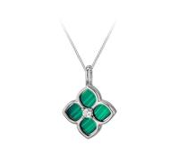 Tuscany Silver Women's Sterling Silver Rhodium Plated Plated 11mmx 11mm Flower Malachite and 2mm White CZ Necklace with 25 Panza Curb Chain 46cm/18'