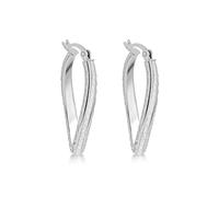 Tuscany Silver Women's Sterling Silver Rhodium Plated Textured Stardust Twist Oval Creole Earrings