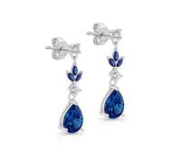 Tuscany Silver Women's Sterling Silver Rhodium Plated White Round CZ and Blue Glass Marquise and Teardrop Drop Earring