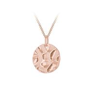Tuscany Silver Women's Sterling Silver Rose Gold Plated 17mm Hammered Disc Pendant on Rose Gold Plated 1.1mm Curb Chain 46cm/18
