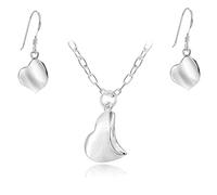 Tuscany Silver Women's Sterling Silver Set of Organic Heart Earrings and Necklet of 46 cm/18 Inch