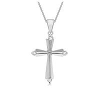 Tuscany Silver Women's Sterling Silver Small Plain Cross with White Cubic Zirconia Pendant on Curb Chain of 46cm/18