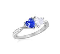 Tuscany Silver Women's Sterling Silver Two Heart White And Royal Blue CZ Ring #50