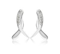 Tuscany Silver Women's Sterling Silver White Cubic Zirconia Ribbon Stud Earrings