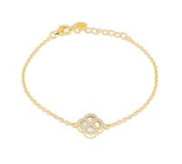 Tuscany Silver Women's Sterling Silver Yellow Gold Plated 11mm Clover Mother Of Pearl and 1.1mm White CZ Adjustable Bracelet 16cm/6.25' - 19cm/7.5'