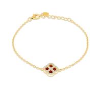 Tuscany Silver Women's Sterling Silver Yellow Gold Plated 11mm Clover Red Agate and 1.1mm White CZ Adjustable Bracelet 16cm/6.25' - 19cm/7.5