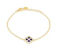 Tuscany Silver Women's Sterling Silver Yellow Gold Plated 11mm Clover Synthetic Blue Lazurite and 1.1mm White CZ Adjustable Bracelet 16cm/6.25' - 19cm/7.5