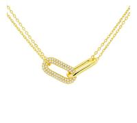 Tuscany Silver Women's Sterling Silver Yellow Gold Plated 28mm x 8.5mm Paper Link With CZ Necklace 41cm/16'-46cm/18'