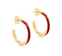 Tuscany Silver Women's Sterling Silver Yellow Gold Plated 3mm x 19mm Red Enamel Twirl Stud Earrings