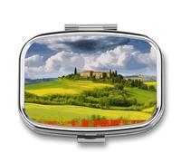 Tuscany Spring Pill Box 2 Compartments Portable Travel Pill Case Mini Medicine Organizer for Pocket Purse Metal Waterproof Medicine Container Holder Vitamin Fish Oil