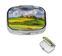 Tuscany Spring Pill Box 2 Compartments Square Pill Box Purse Pocket Pill Box Portable Travel Metal Pill Box for Medicine Vitamins Fish Oil Unique Gift