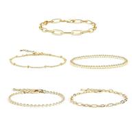 TuseRxln 5 PCS Gold Bracelet Set for Women, Gold Paperclip Link Bead Bracelet, Metal Link Bracelet, Waterproof, Adjustable, Bracelets for Women Girls.