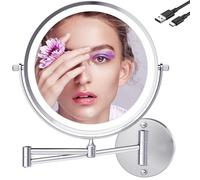 TUSHENGTU 9 Inch Large Lighted Makeup Mirror Wall Mounted 3000mAh, Chrome 1X/10X Magnifying Mirror With Light for Bathroom, Shaving Mirror (960C10X)
