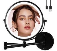 TUSHENGTU 9" Large Black Wall Mount Magnifying Mirror With Light, Rechargeable Lighted Makeup Vanity Mirror Wall Mounted Shaving Mirror, 10X/1X Magnifying Vanity Mirror for Bathroom 360° Double Sided