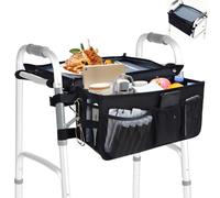 TUSIASC Walker Basket for Seniors, Large Capacity Walker Basket Bag with Detachable Tray, Folding Walkers Bag with Multi-Pockets Universal Folding Walkers Table Walker Accessories, Easy Installation