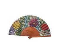 Tusitala Barcelona Flower Fan Spanish Wood and Cotton Fan Handmade Fashion Accessory Natural Jute Cover Included Original Gift 23 cm.