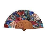 Tusitala Barcelona - Triana Fan - Spanish Wood and Cotton Fan - Handmade Fashion Accessory - Natural Jute Cover Included - Original Gift - 23 cm.