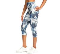 Tuspryt Women's 3/4 Capri Leggings, Blue, M