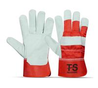 Tussan Sports Split Leather Work Gloves, Heavy Duty Thorn Proof Gardening Gloves for Digging, Weeding, Planting and Construction Working Pruning & Rigger Tasks (Red, Pair of 3)