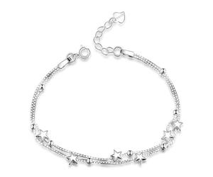 Tusuzik Elegant Mini Stars Beaded Charm Bracelet 925 Sterling Silver Box Chain Layered Bracelets,Adjustable Friendship Link Jewelry for Women