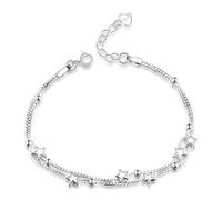 Tusuzik Valentines Elegant Mini Stars Beaded Charm Bracelet 925 Sterling Silver Box Chain Layered Bracelets,Adjustable Friendship Link Jewelry Valentines Gifts for Women