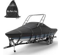 Tuszom 1200D 100% Waterproof Ski & Wakeboard Tower Boat Cover Tear-Proof Trailerable Full Size Boat Cover for 17'-19'L Boats with Ski Or Wakeboard Towers