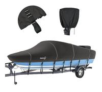 Tuszom 800D Solution-Dyed Bass Boat Cover Marine Grade Polyester Canvas Trailerable Anti-UV Bass Tracker Boat Cover with Upgraded 17 Windproof Straps