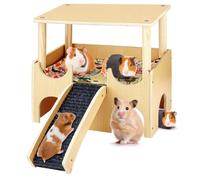 Tutamaz Large Guinea Pig House with Ramp, Wooden Guinea Pig House Toy Accessories, Rabbit House for Small Pets, Dwarf Hamsters, Gerbils