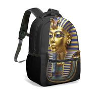 Tutankhamun Pharaoh Golden Mask All Over Print Backpack, Realistic Luxury Ancient Egyptian 16 Inch School Bag (01)