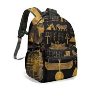 Tutankhamun Pharaoh Golden Mask All Over Print Backpack, Realistic Luxury Ancient Egyptian 16 Inch School Bag (05)