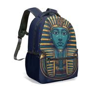 Tutankhamun Pharaoh Golden Mask All Over Print Backpack, Realistic Luxury Ancient Egyptian 16 Inch School Bag (03)