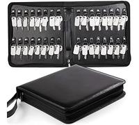 tutata Portable Zippered Key Case, Leather Key Organizer with Handle, 32 Key Capacity, for Real Estate Sales, Hotel Executives, Car Service (Black)